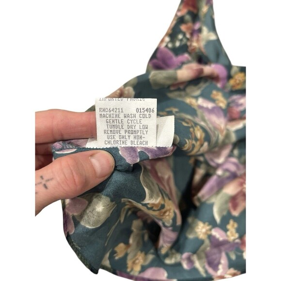 Vintage Signature Expressions Tank Top Sleeveles FLoral Green Size Small 90s Y2K - Picture 6 of 7